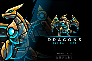 Unique Robotic Dragon Mascot Logo