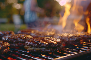 barbeque grilled meat with fire, mea, a Background Photo by Maylianaw28