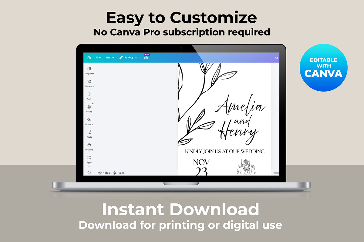 Minimalist Wedding Invitation Canva, an Invitation Template by M9 Design (Photo 4 of 5)