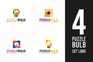 Set of Puzzle Idea Bulb Logo concept