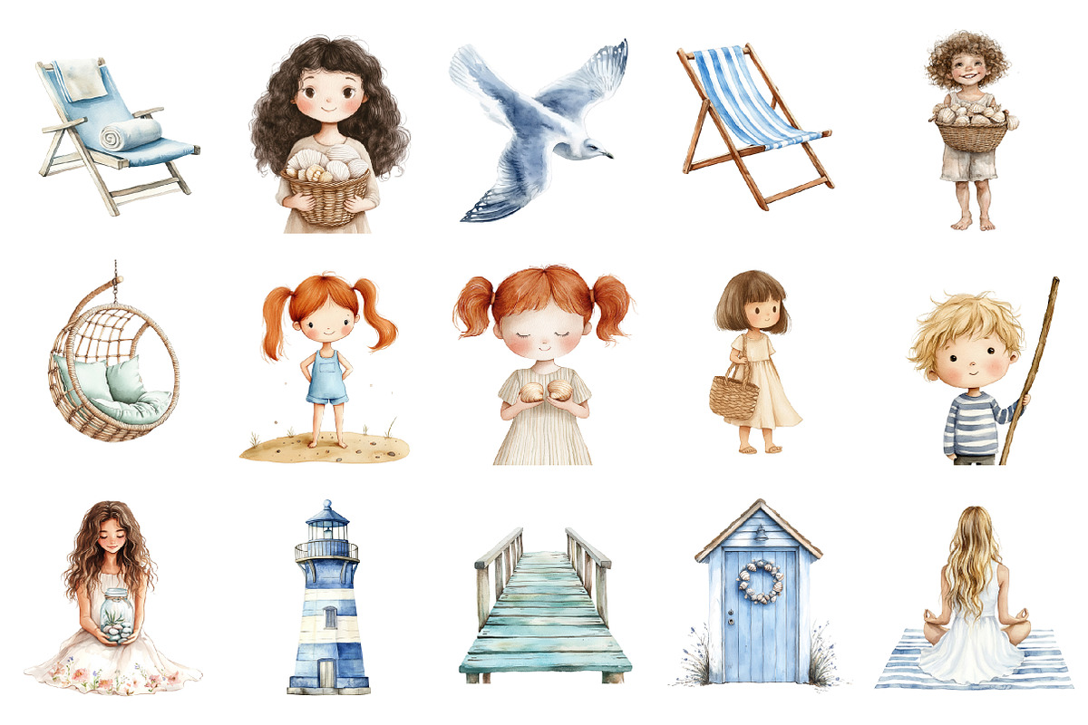 Boho Beach Clipart Coastal Kids, an Illustration by Design Market (Photo 2 of 4)