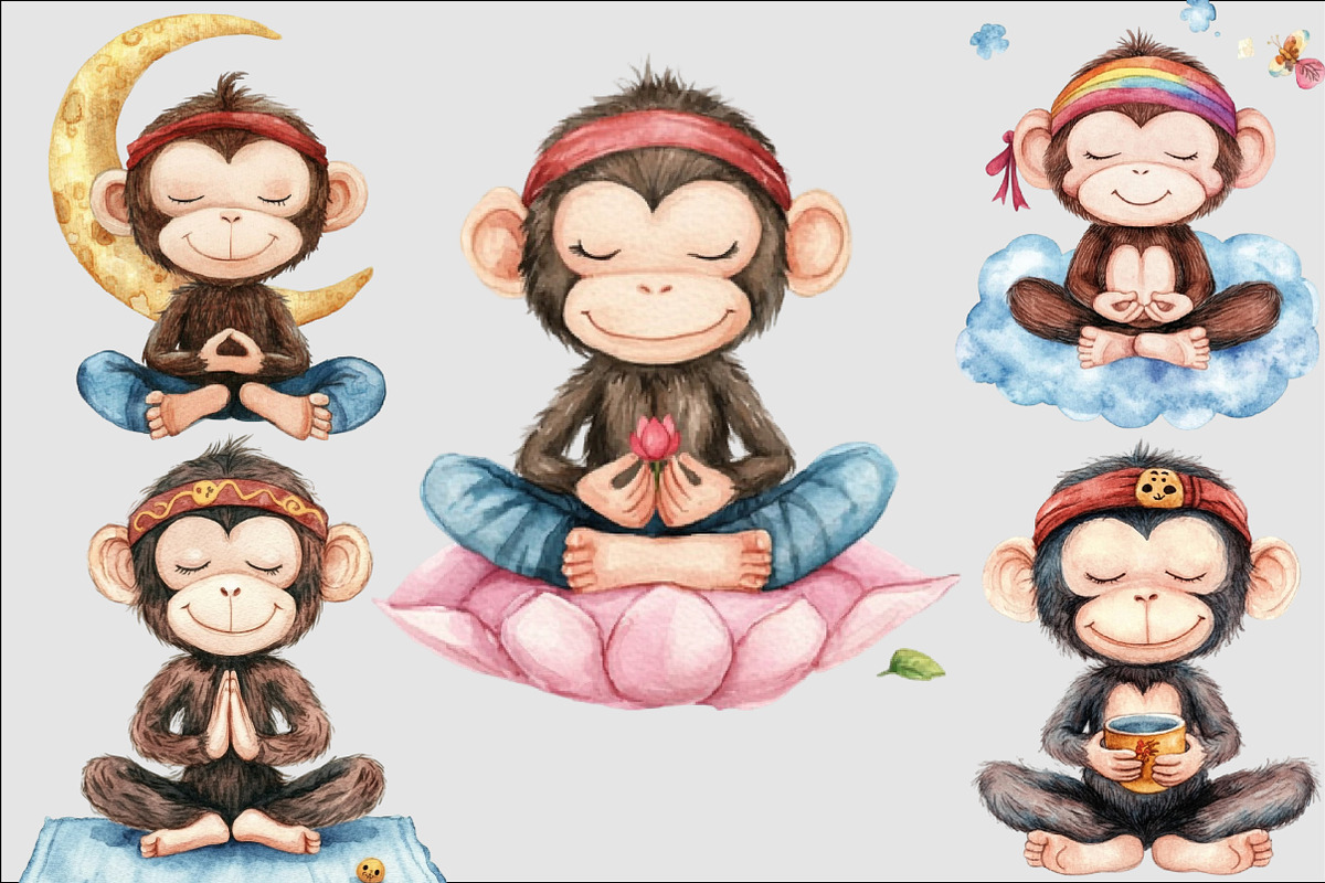 cute monkey meditating Clipart, an Illustration by Design Market (Photo 3 of 5)