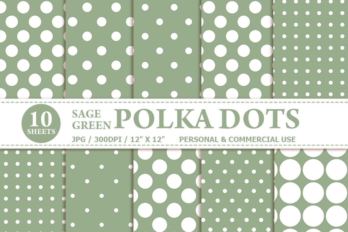 Sage Green & White Polka Dot Papers, a Pattern Graphic by TheCreativeMill
