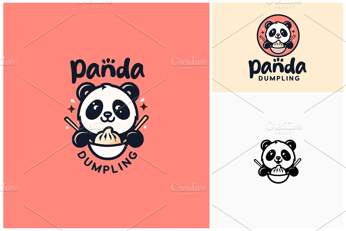 panda eats dimsum dumpling logo, a Branding & Logo Template by Enola99d