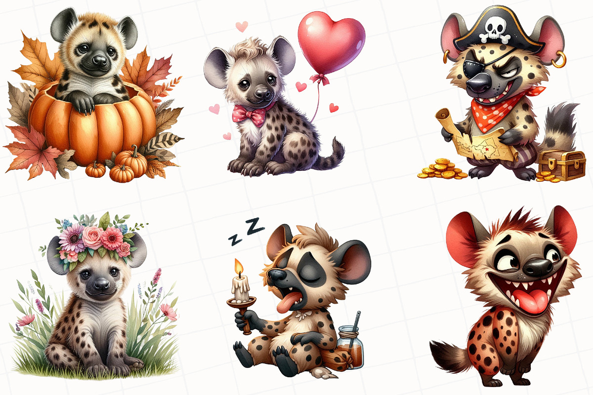 Cute Hyena Sublimation Clipart, an Illustration by OK Design (Photo 3 of 5)