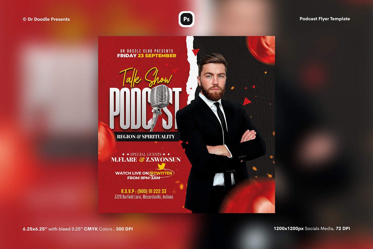 Podcast Flyer & Social Media, a Flyer Template by iDoodle Studio
