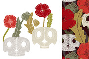 Folk art pattern poppy, sugar skull, a Pattern Graphic by NayaChu (Thumbnail 3 of 10)