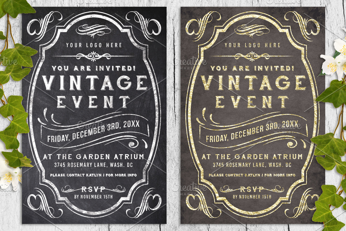 Vintage Chalk and Foil Flyer Bundle, a Flyer Template by SkyvaraSupply (Photo 1 of 3)