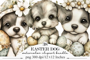 Whimsical Easter Dog Clipart, an Illustration by Designking