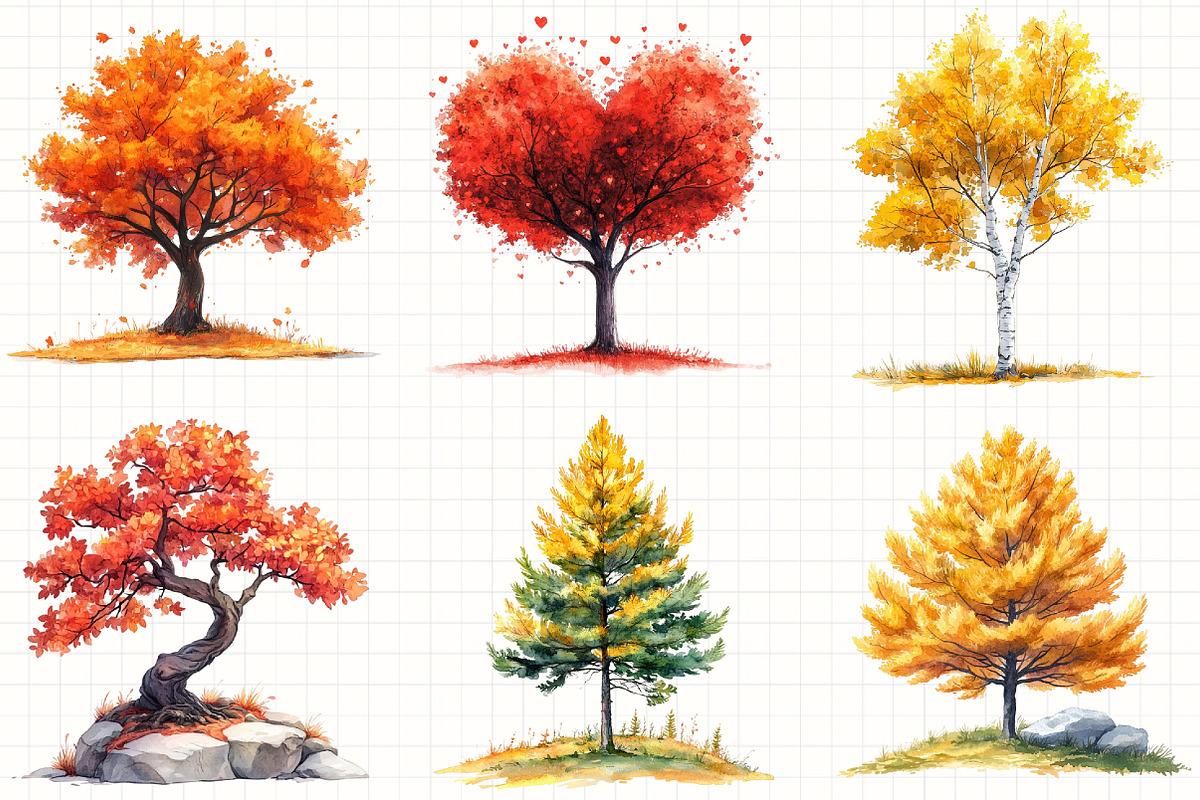 Watercolor Autumn Trees Clipart, an Illustration by Libby Wishes (Photo 5 of 6)