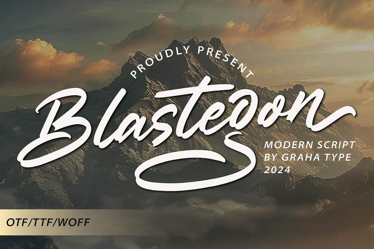 Blastegon - Modern Script, a Script Font by Graha Type (Photo 1 of 12)