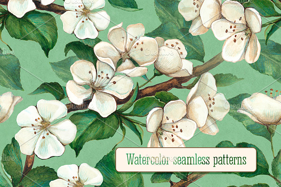 Seamless pattern with apple flowers preview 6