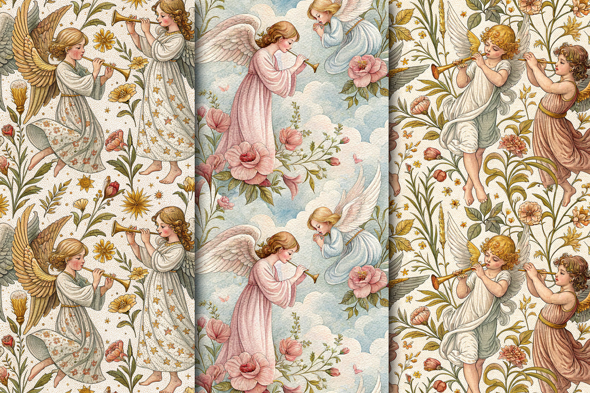 Angels and Vintage Flowers., a Pattern Graphic by Designs by Helen Trupak (Photo 4 of 14)