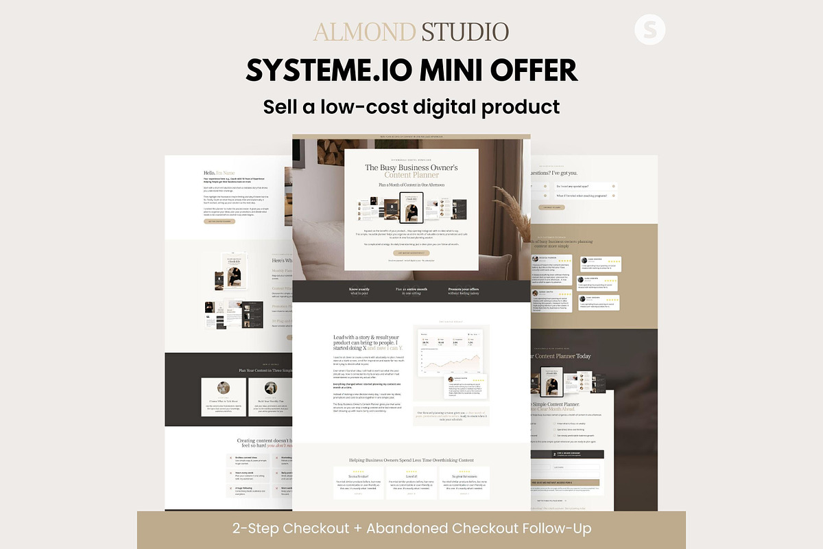 Systeme.io Almond Studio Funnel, a Landing Page Template by Hayley's Digital Hub (Photo 1 of 10)
