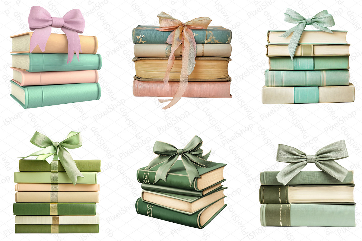 Sage Coquette Bow Book Stack Clipart, an Illustration by DreamPrint404 (Photo 4 of 5)