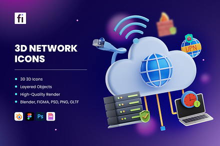 3D Network Icons, an Object 3D Model by Flat Icons
