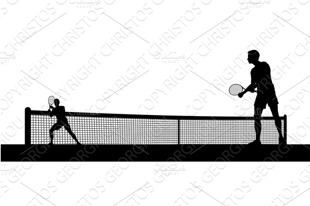 Tennis Men Playing Match Silhouette, a Sport Illustration by Christos Georghiou