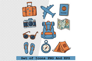 Set of  travel icons in hand drawn, an Icon by one-touch