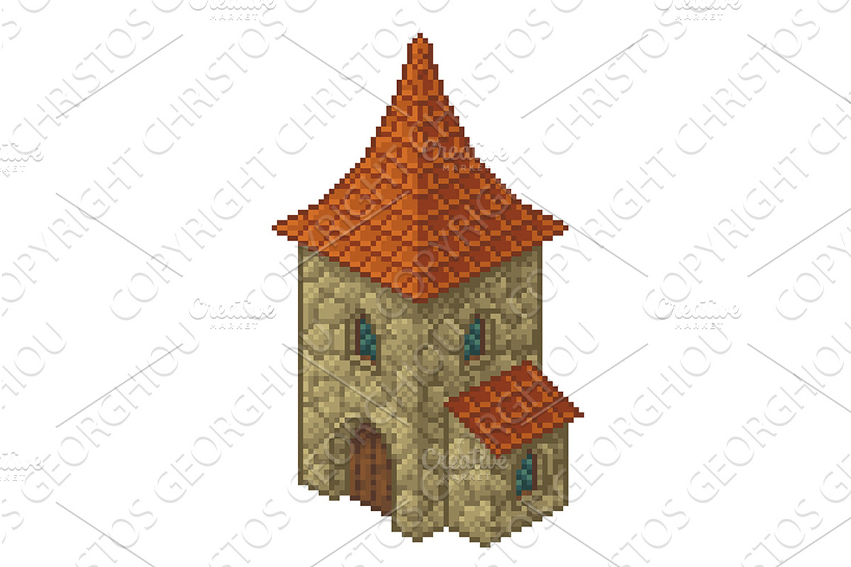 Medieval Tower Isometric Pixel Art, an Object Illustration by Christos Georghiou