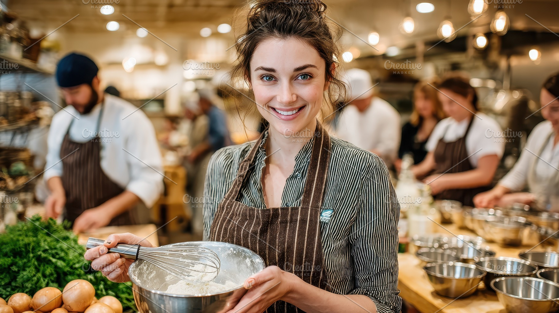 Happy baker mixing ingredients in a, a Photo by Pixeness Studio