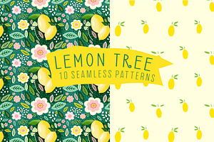 Lemon Floral Seamless Patterns