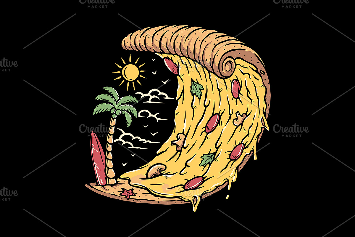 Pizza waves beach illustration, a Food Illustration by gunaonedesign (Photo 1 of 5)