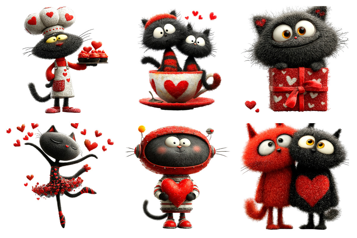 Whimsical Valentine Cats Clipart, an Illustration by Design Market (Photo 3 of 5)