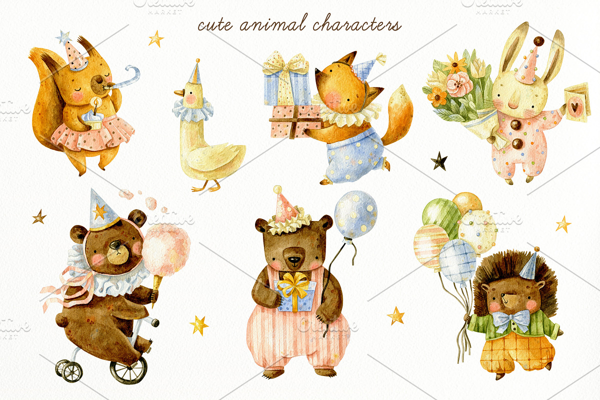 Birthday party. Cute forest animals., an Animal Illustration by babenkoirusa (Photo 2 of 22)
