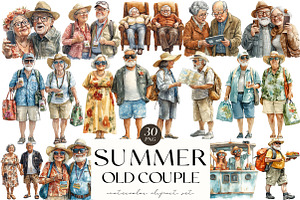 Funny Summer Old Couple Clipart, an Illustration by OK Design