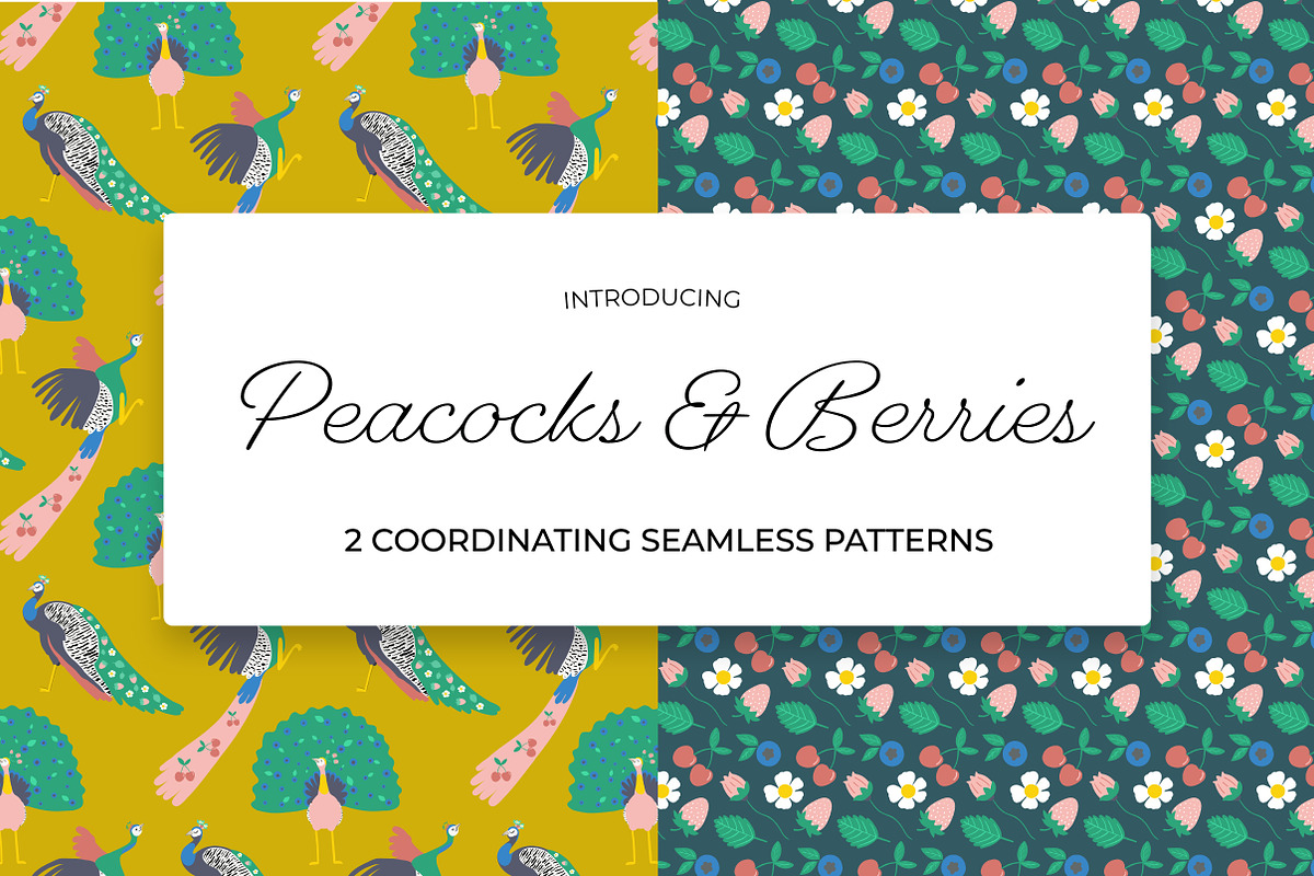 Peacocks & Berries Seamless Pattern, a Pattern Graphic by Painted Puffin Creative (Photo 1 of 5)