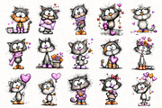 Whimsical Valentine Cat Clipart, an Illustration by OK Design (Thumbnail 3 of 6)