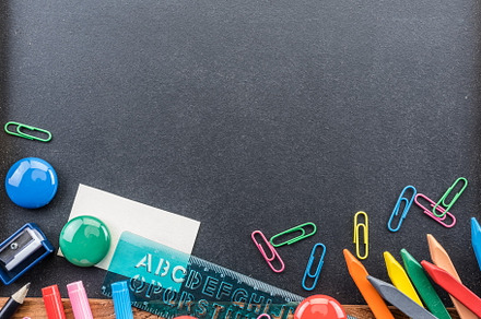 Blackboard and different school thin stock photo containing blackboard and, a School & Education Photo by Volff