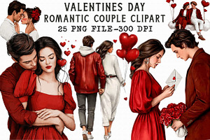 Valentines Day Romantic Couple clipa, an Illustration by Libby Wishes