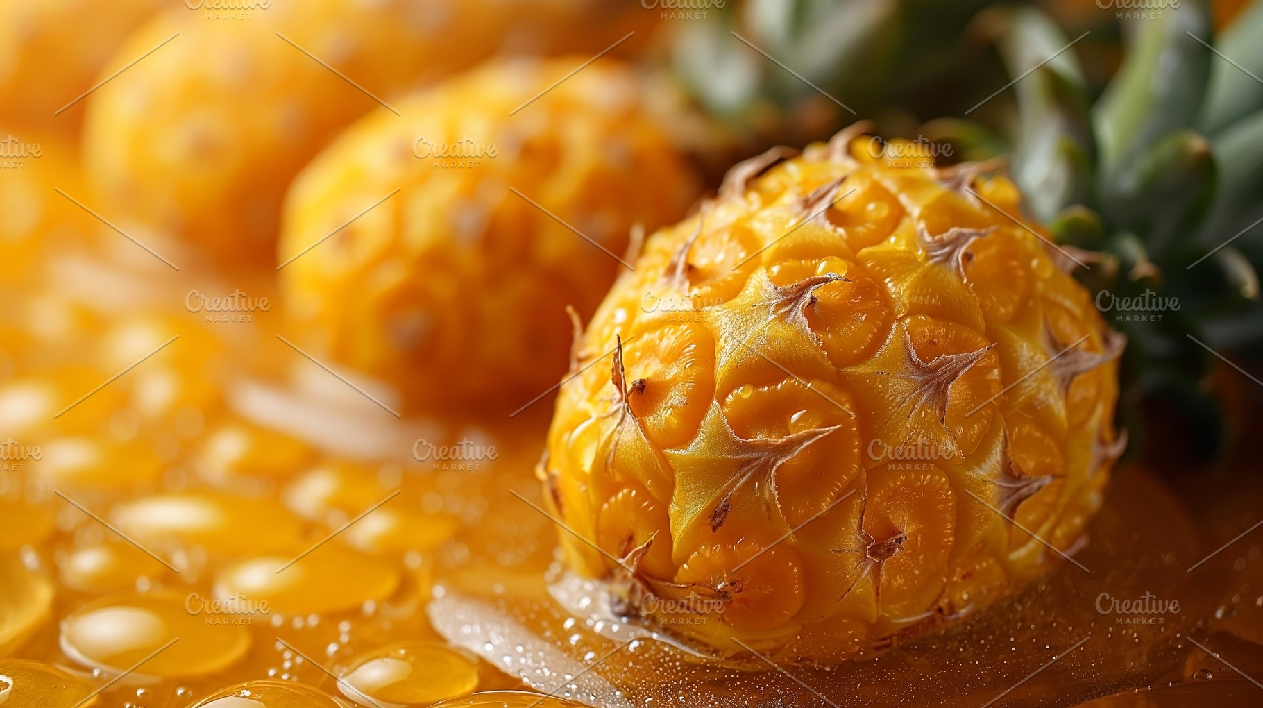 Fresh and ripe pineapples glistening in honey, showcasing vibran, a Food & Drink Photo by ImageMir