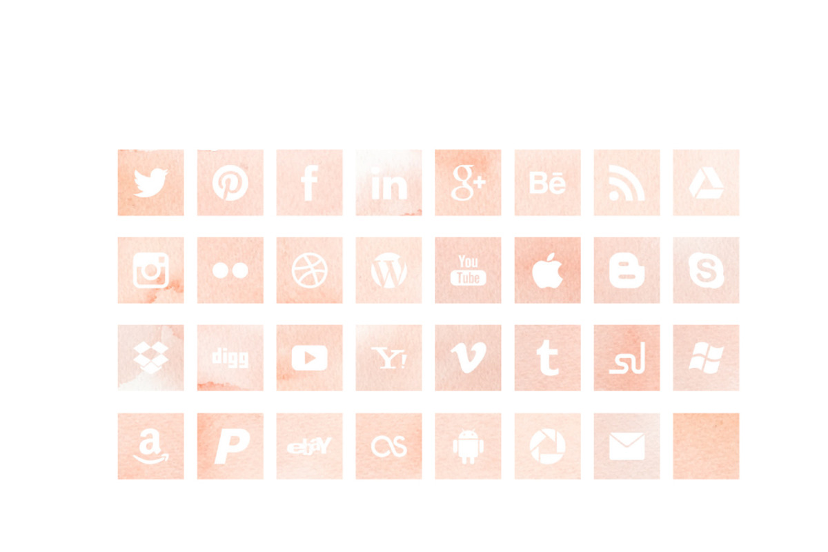 Pink Watercolour Social Media Icons, an Icon by KL Designs