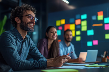 Team members collaborate on project, a Background Photo by Pixeness