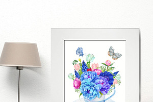 Flower Bouquets, Watercolor Clipart