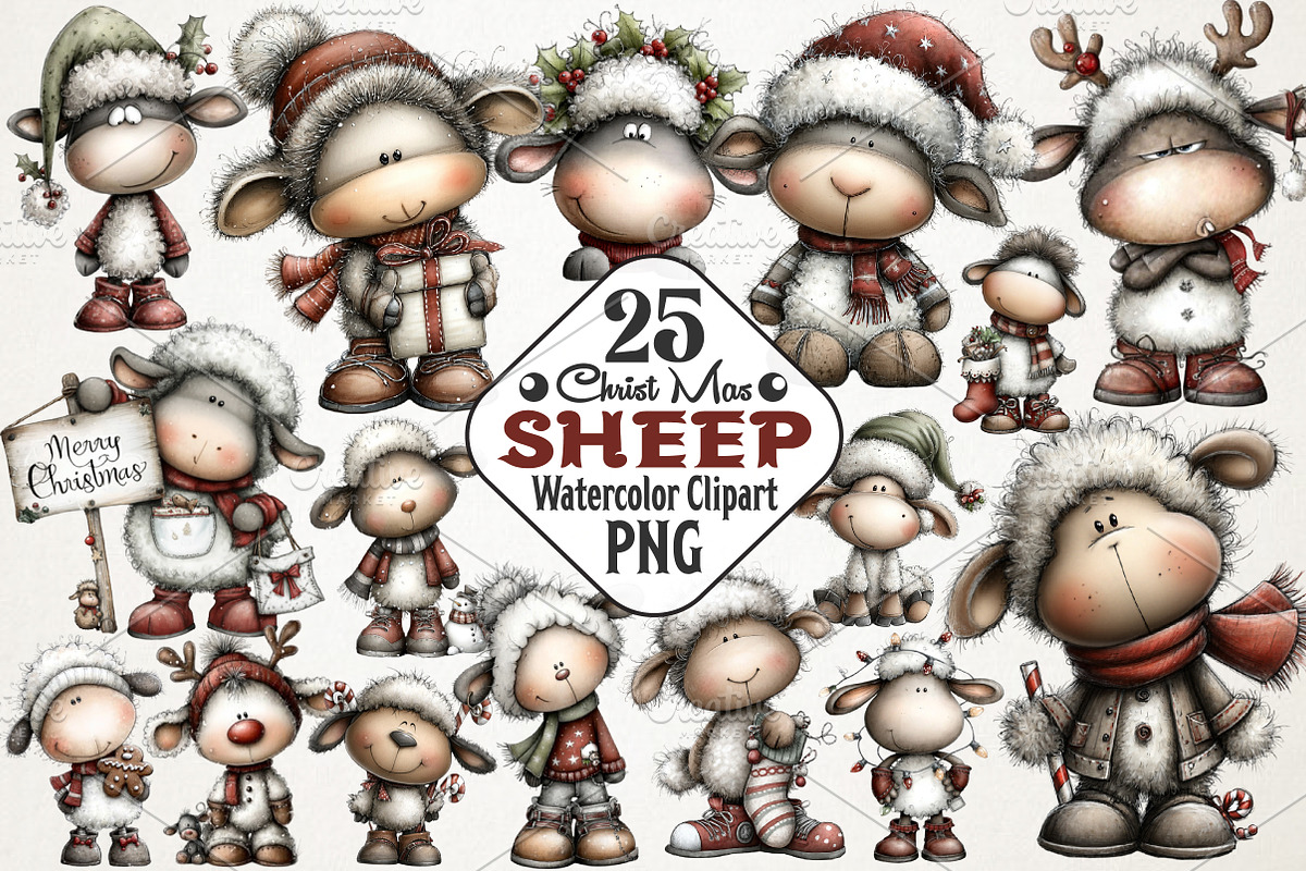 Christmas Sheep Clipart, an Illustration by RobertsArt (Photo 1 of 7)