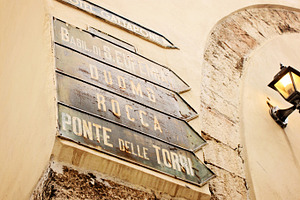 Spoleto street signs stock picture