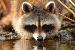 Raccoon drinking water at sunset, an Animal Photo by AlyaAnd