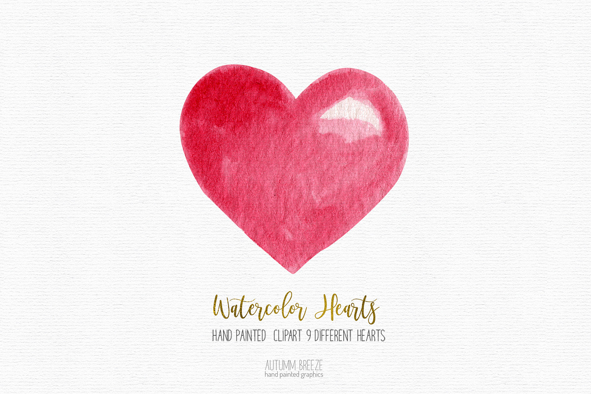 watercolor hearts clip, hand painted, a Seasonal Illustration by Autumn Breeze (Photo 2 of 3)