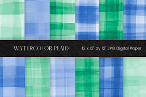 Blue and Green Watercolor Plaid