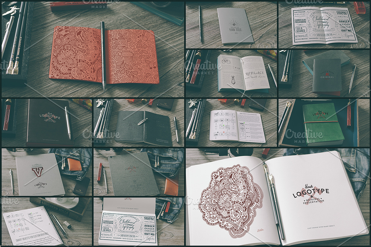 34 Hip Notebook Mock-ups, a Pens & Pencil Mockup by Madebyvadim (Photo 3 of 5)