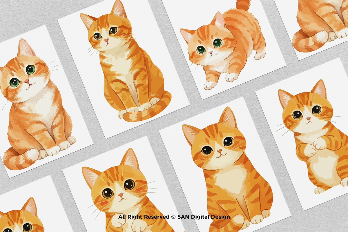 15 Bundle Watercolor Orange Kitten, an Animal Illustration by Morspective (Photo 3 of 8)