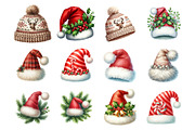 Watercolor Christmas Hat Clipart, an Illustration by Design Market (Thumbnail 3 of 4)