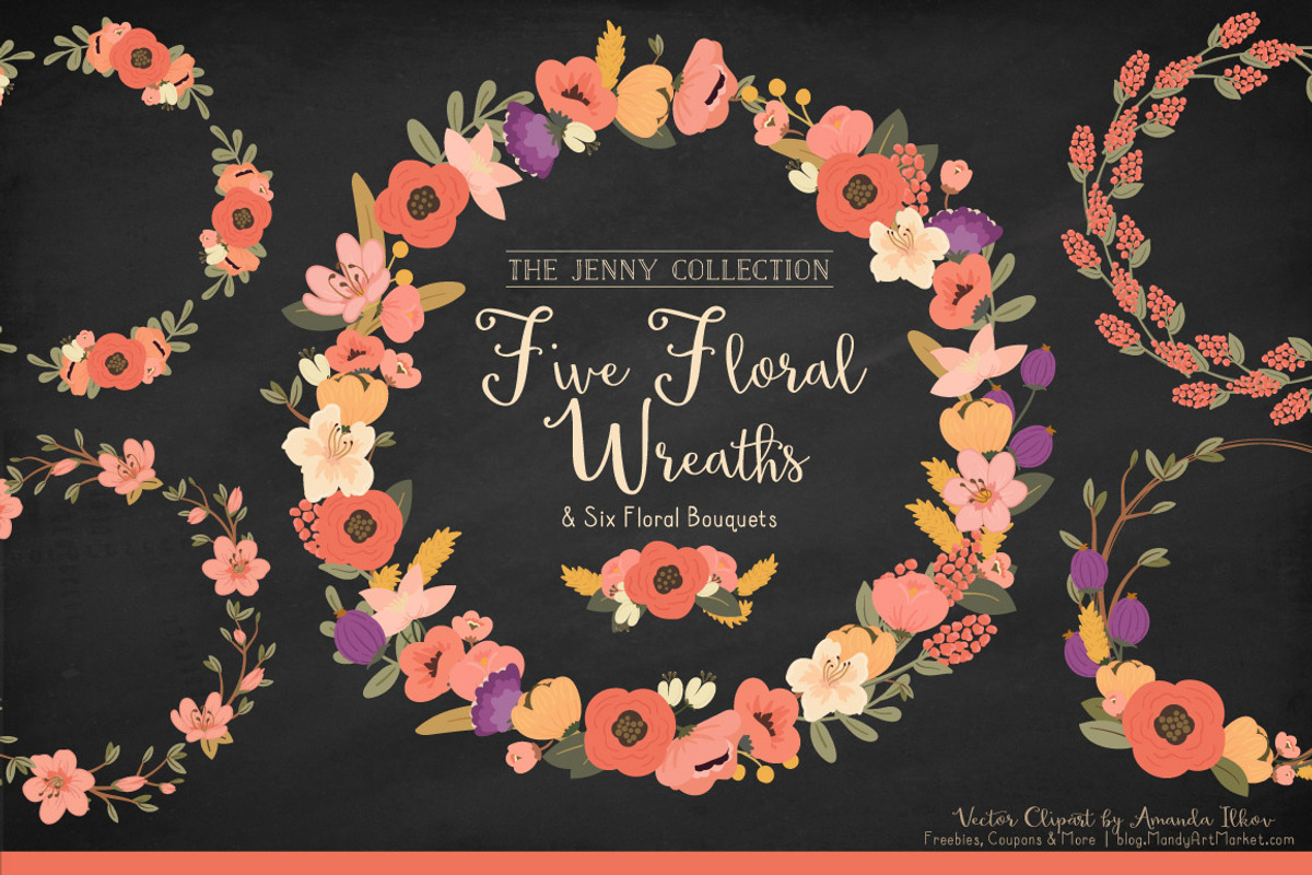 Antique Peach Floral Wreaths, an Illustration by Amanda Ilkov (Photo 2 of 4)