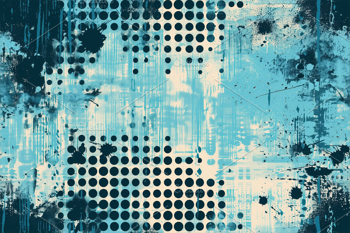 An seamless distressed halftones abstract background featuring a mix of blue to, a Background Graphic by Textures & Backgrounds