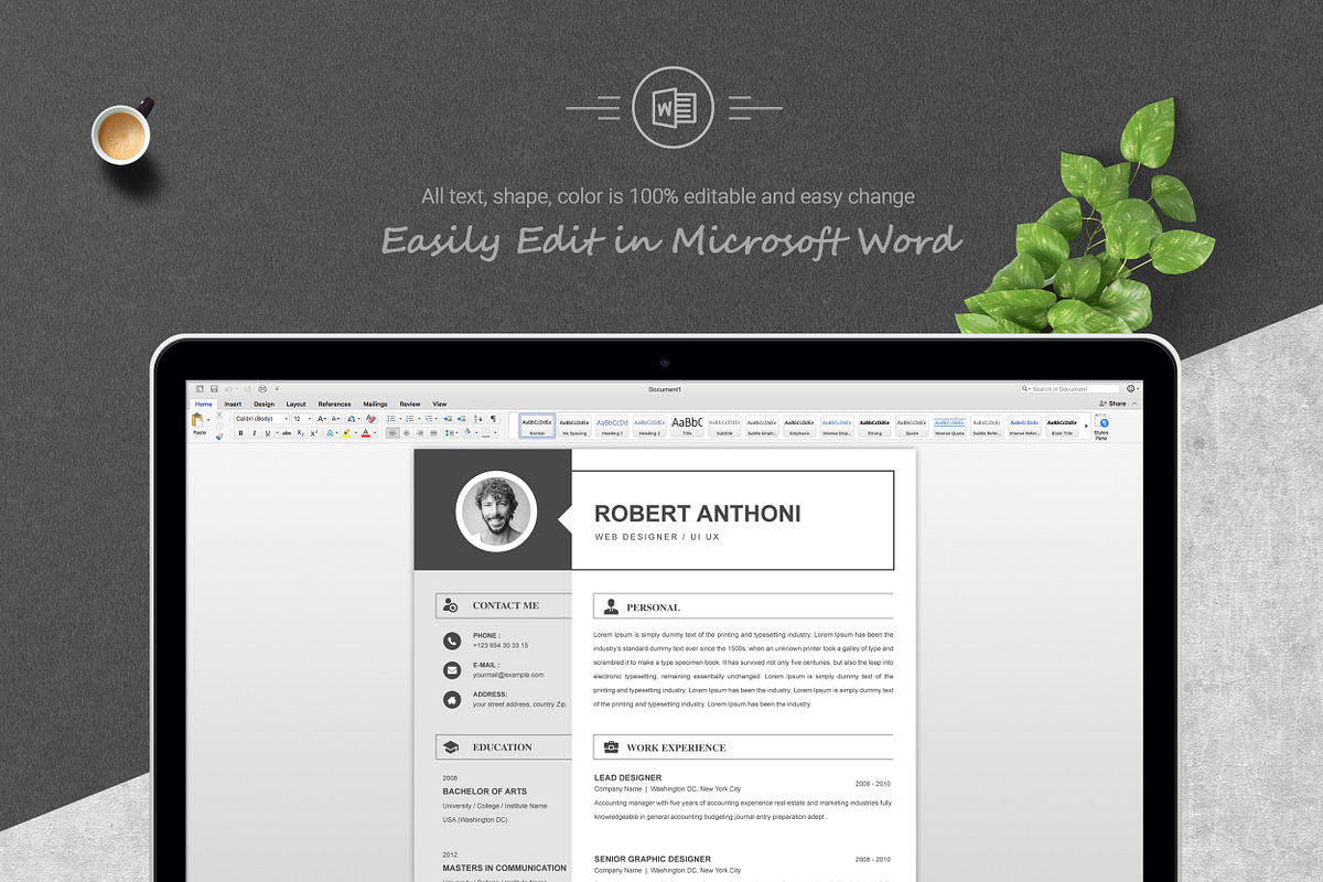 2 Pages Resume Template / CV Design, a Resume Template by ResumeInventor (Photo 4 of 5)