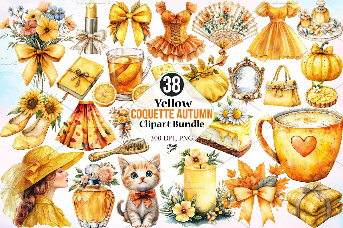 Yellow Coquette Autumn Clipart PNG, a Seasonal Illustration by Canvas Craft (Photo 1 of 3)