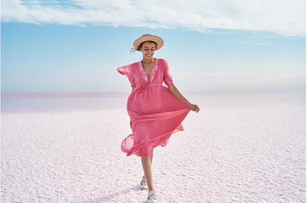 Elegant girl in flowing pink dress, a Person Photo by vitaliymateha photography